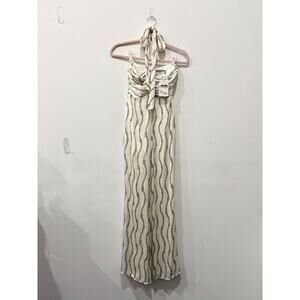 Alexis Chain Link Sleeveless Silk Halter Neck Wide Leg Jumpsuit Cream Women's XS